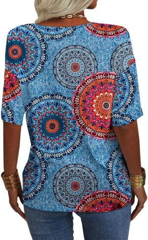 Grlasen Womens Summer Tops Fashion V Neck Half Sleeve Oversized T Shirts Elbow Length Tee Shirts Casual Tops Loose Fit in Saudi Arabia