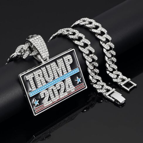 2024 New Hip Hop Alloy Full Diamond Pendant Cuban Necklace Men's Hip Hop Necklace Letter Pendant Length 23.62 inches in Saudi Arabia
