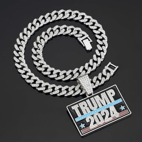 2024 New Hip Hop Alloy Full Diamond Pendant Cuban Necklace Men's Hip Hop Necklace Letter Pendant Length 23.62 inches in Saudi Arabia