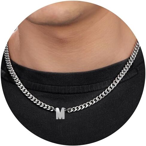 Initial Necklace for Men Letter Necklace Chain with Initial Mens Jewelry Silver Black Gold Necklace Birthday Christmas Graduation Gifts for Men Boyfriend Dad Brother Husband in Kuwait