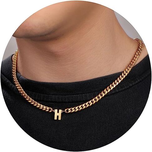 Initial Necklace for Men Letter Necklace Chain with Initial Mens Jewelry Silver Black Gold Necklace Birthday Christmas Graduation Gifts for Men Boyfriend Dad Brother Husband in Kuwait