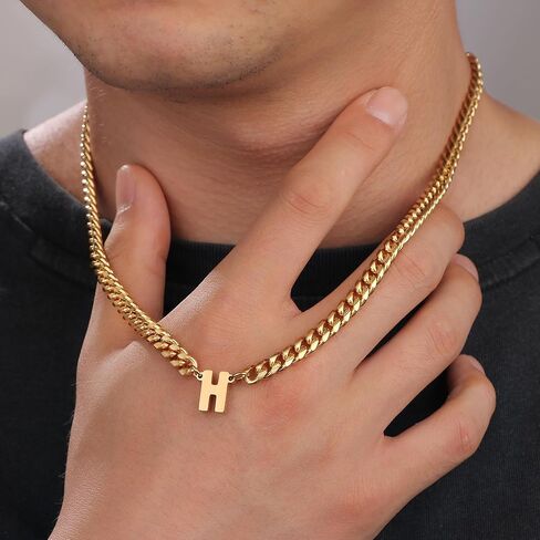 Initial Necklace for Men Letter Necklace Chain with Initial Mens Jewelry Silver Black Gold Necklace Birthday Christmas Graduation Gifts for Men Boyfriend Dad Brother Husband in Kuwait
