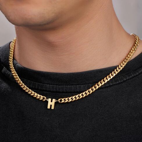 Initial Necklace for Men Letter Necklace Chain with Initial Mens Jewelry Silver Black Gold Necklace Birthday Christmas Graduation Gifts for Men Boyfriend Dad Brother Husband in Kuwait
