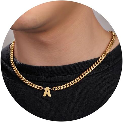 Initial Necklace for Men Letter Necklace Chain with Initial Mens Jewelry Silver Black Gold Necklace Birthday Christmas Graduation Gifts for Men Boyfriend Dad Brother Husband in Kuwait