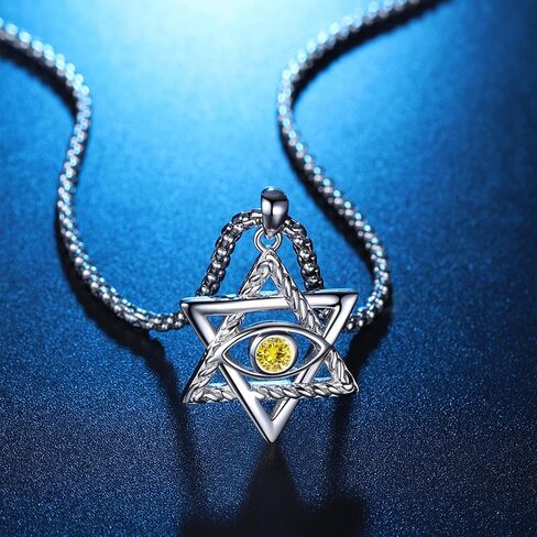 CUOKA MIRACLE Star of David Evil Eye Necklace 925 Sterling Silver Birthstone Pendant Necklace Greek Protection Jewelry Amulet Demon Eye Birthday Gift for Women Men in Kuwait