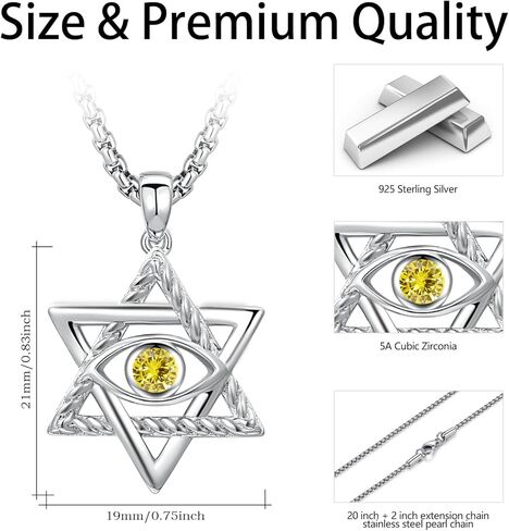 CUOKA MIRACLE Star of David Evil Eye Necklace 925 Sterling Silver Birthstone Pendant Necklace Greek Protection Jewelry Amulet Demon Eye Birthday Gift for Women Men in Kuwait