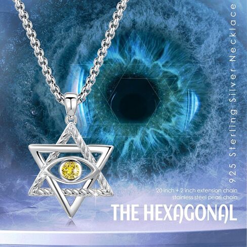 CUOKA MIRACLE Star of David Evil Eye Necklace 925 Sterling Silver Birthstone Pendant Necklace Greek Protection Jewelry Amulet Demon Eye Birthday Gift for Women Men in Kuwait