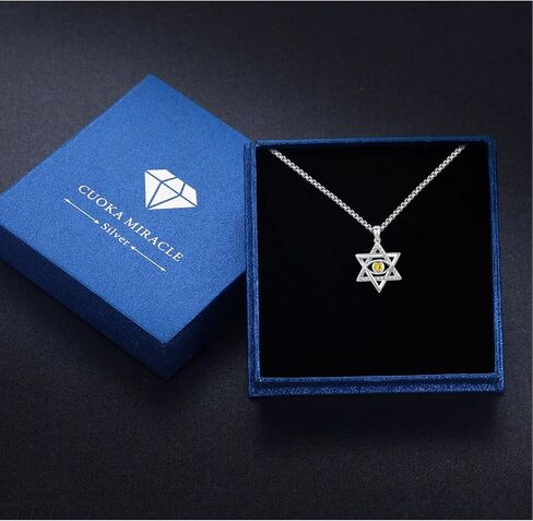 CUOKA MIRACLE Star of David Evil Eye Necklace 925 Sterling Silver Birthstone Pendant Necklace Greek Protection Jewelry Amulet Demon Eye Birthday Gift for Women Men in Kuwait
