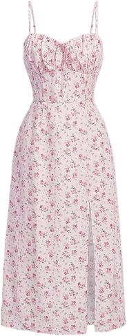 Floerns Women's Floral Print Spaghetti Strap Ruched Bust Split Hem Cami Long Dress in Saudi Arabia