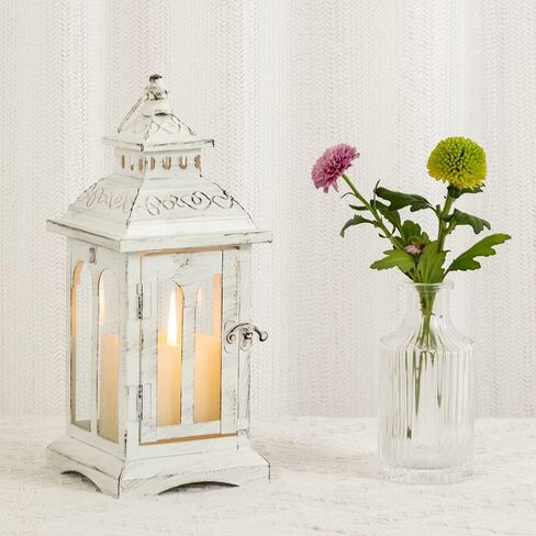 DECORKEY Candle Lantern Decorative Indoor & Outdoor, Christmas Vintage Metal Hanging Lanterns Decor for Front Porch Home Patio Wedding Party, Halloween Decorations (Black with Copper Brush) in Kuwait