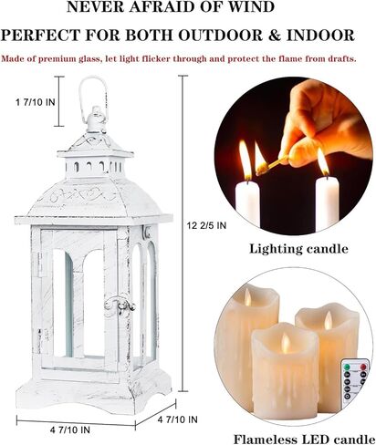 DECORKEY Candle Lantern Decorative Indoor & Outdoor, Christmas Vintage Metal Hanging Lanterns Decor for Front Porch Home Patio Wedding Party, Halloween Decorations (Black with Copper Brush) in Kuwait