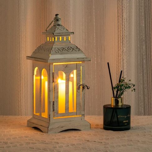 DECORKEY Candle Lantern Decorative Indoor & Outdoor, Christmas Vintage Metal Hanging Lanterns Decor for Front Porch Home Patio Wedding Party, Halloween Decorations (Black with Copper Brush) in Kuwait