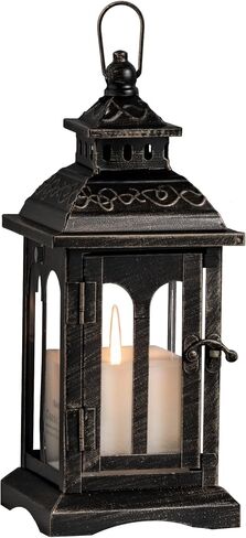 DECORKEY Candle Lantern Decorative Indoor & Outdoor, Christmas Vintage Metal Hanging Lanterns Decor for Front Porch Home Patio Wedding Party, Halloween Decorations (Black with Copper Brush) in Saudi Arabia