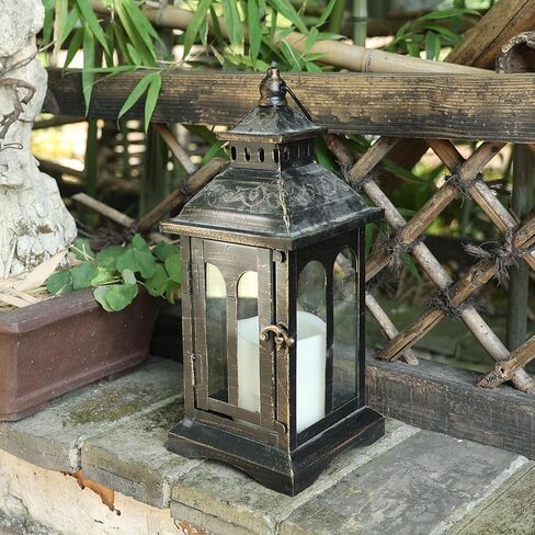 DECORKEY Candle Lantern Decorative Indoor & Outdoor, Christmas Vintage Metal Hanging Lanterns Decor for Front Porch Home Patio Wedding Party, Halloween Decorations (Black with Copper Brush) in Saudi Arabia