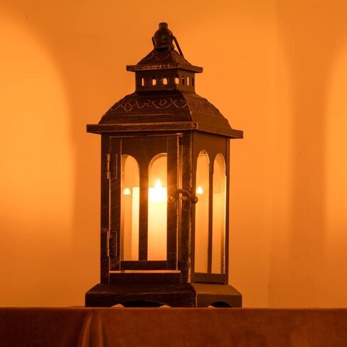 DECORKEY Candle Lantern Decorative Indoor & Outdoor, Christmas Vintage Metal Hanging Lanterns Decor for Front Porch Home Patio Wedding Party, Halloween Decorations (Black with Copper Brush) in Saudi Arabia
