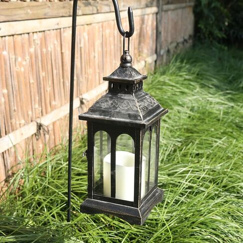 DECORKEY Candle Lantern Decorative Indoor & Outdoor, Christmas Vintage Metal Hanging Lanterns Decor for Front Porch Home Patio Wedding Party, Halloween Decorations (Black with Copper Brush) in Saudi Arabia