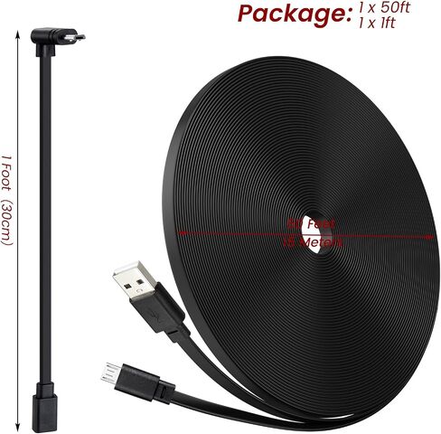 2-Pack 30ft Power Cable for Wyze Cam v4,Wyze Cam Pan v3,Wyze OG,Wyze Cam v3 Pro Security Cameras - 9m Long Flat Extension Micro USB Charging Cord with L-Shaped Short Adapter & 18W Fast Charger, White in Kuwait