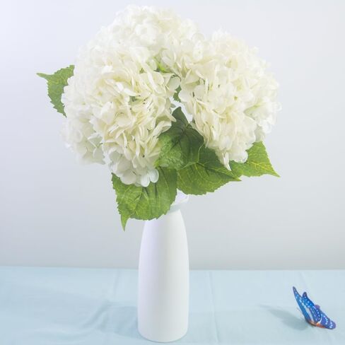 3PCS 21inchs Real Touch Fake Hydrangea Flowers White Hydrangea Artificial Flowers Silk Hydrangea Flowers with Stems for Kitchen Wedding or Tables Centerpieces Decor (White) in Saudi Arabia