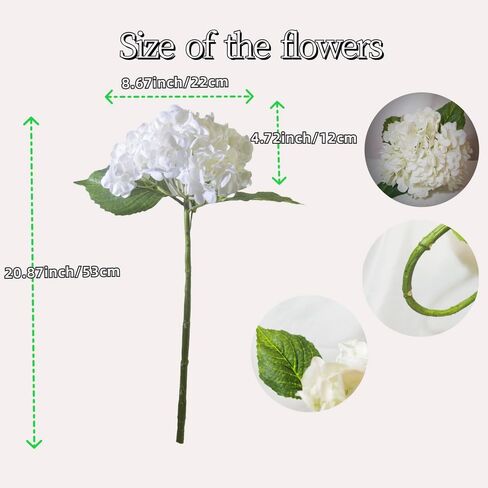 3PCS 21inchs Real Touch Fake Hydrangea Flowers White Hydrangea Artificial Flowers Silk Hydrangea Flowers with Stems for Kitchen Wedding or Tables Centerpieces Decor (White) in Saudi Arabia