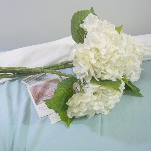 3PCS 21inchs Real Touch Fake Hydrangea Flowers White Hydrangea Artificial Flowers Silk Hydrangea Flowers with Stems for Kitchen Wedding or Tables Centerpieces Decor (White) in Saudi Arabia