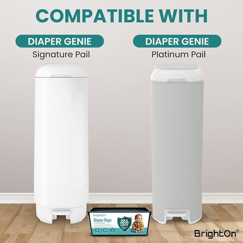 BrightOn Diaper Pail Refills with 90 Bags Compatible with Genie Easy Roll Signature Diaper Pails, 3-Pack (90 Bags) in Saudi Arabia
