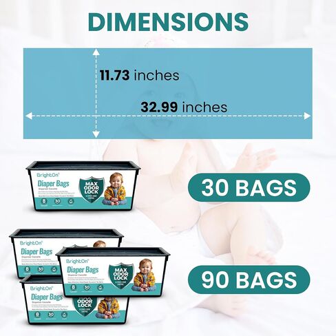 BrightOn Diaper Pail Refills with 90 Bags Compatible with Genie Easy Roll Signature Diaper Pails, 3-Pack (90 Bags) in Saudi Arabia
