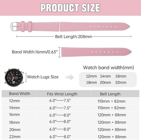 Leather Watch Strap， Watch Band Silver Buckle Elegant Leather Watch Strap for Men and Women in Kuwait