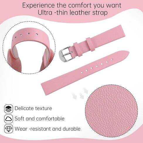 Leather Watch Strap， Watch Band Silver Buckle Elegant Leather Watch Strap for Men and Women in Kuwait