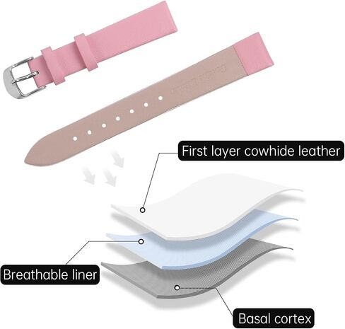 Leather Watch Strap， Watch Band Silver Buckle Elegant Leather Watch Strap for Men and Women in Kuwait