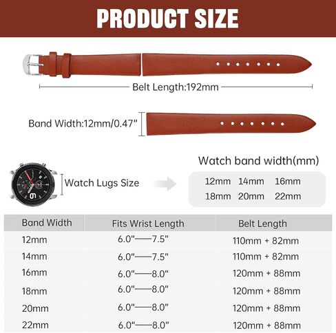 Leather Watch Strap， Watch Band Silver Buckle Elegant Leather Watch Strap for Men and Women in Kuwait