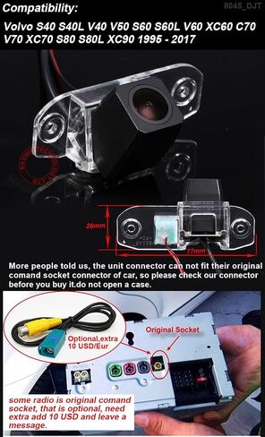 Vehicle Backup License Plate Cameras Car Rear View Backup Camera for Volvo S80L /S40L/S80/S40/S60/V60/XC90/XC60/C70/s60L Parking Reverse HD Waterproof (Model B= 2 x Screw Connector) in Kuwait