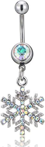14G Sparkle Rhinestone Snowflake Dangle Belly Button Ring for Women Hypoallergenic Surgical Steel Belly Navel Rings Belly Curved Barbell Dainty Winter Body Piercing Jewelry in Kuwait