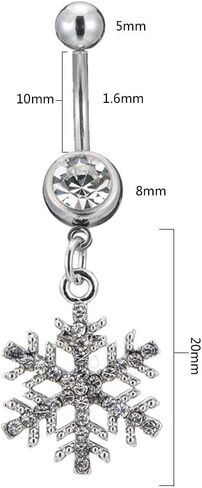 14G Sparkle Rhinestone Snowflake Dangle Belly Button Ring for Women Hypoallergenic Surgical Steel Belly Navel Rings Belly Curved Barbell Dainty Winter Body Piercing Jewelry in Kuwait