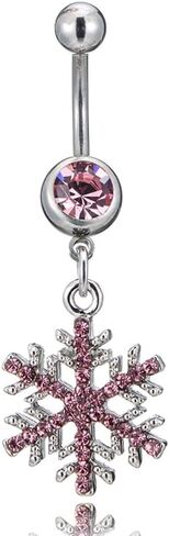14G Sparkle Rhinestone Snowflake Dangle Belly Button Ring for Women Hypoallergenic Surgical Steel Belly Navel Rings Belly Curved Barbell Dainty Winter Body Piercing Jewelry in Kuwait