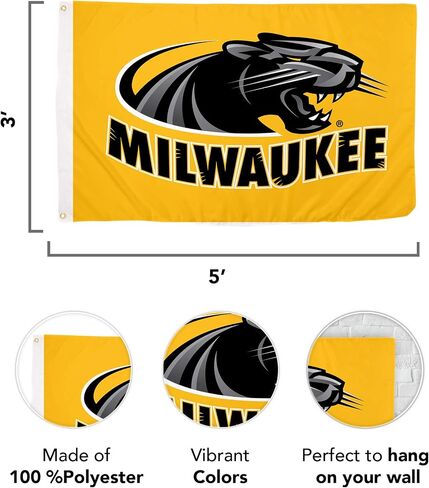 لافتات علم جامعة ويسكونسن صبار الصحراء ميلووكي UWM Panthers 100% بوليستر للاستخدام الداخلي والخارجي 3x5 أقدام (النمط 1) in Saudi Arabia