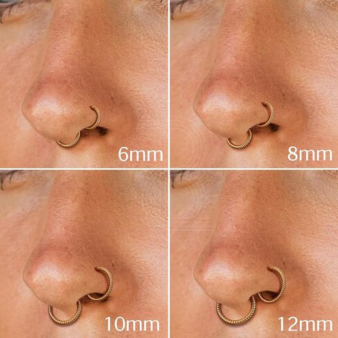 BodyBonita Hinged Nose Rings Hoops - 316L Surgical Steel Twisted Seamless Clicker Cartilage Earrings Septum Rings Jewelry Conch Piercing Tragus Rook Daith Helix for Women Gold/Black/Silver 16G/18G in Saudi Arabia
