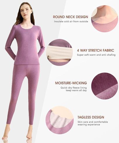 Long Johns Thermal Underwear for Women Fleece Lined Base Layer Pajama Set Cold Weather in Saudi Arabia
