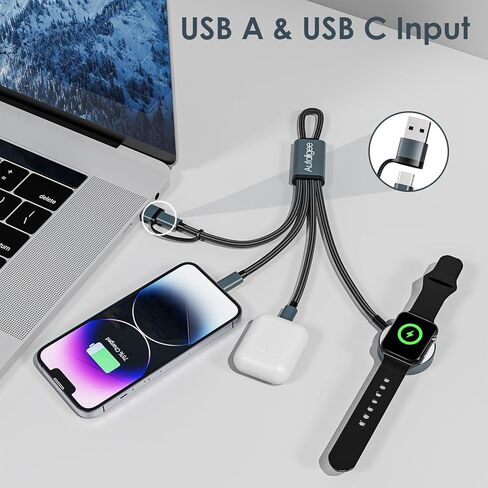 كابل شحن متعدد 3 في 2 مطور لشاحن iWatch وشاحن iPhone وكابل شاحن USB C متعدد الشحن السريع متوافق مع iWatch Ultra/SE/10/9/8/7/6/5/4/3/2/1,16/15 /14/13/جالاكسي S23-4FT in Kuwait
