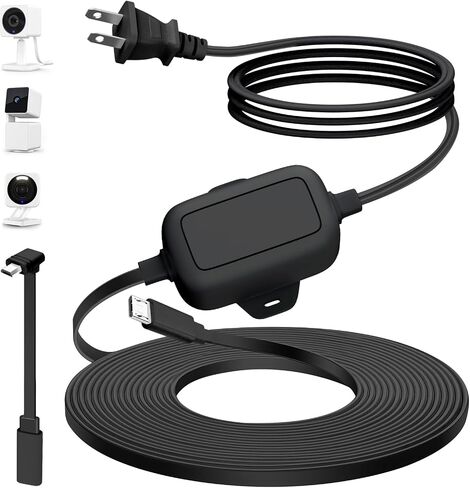30FT Outdoor Power Adapter for WYZE Cam V4, WYZE Cam OG/V3/V3 Pro, L-Shape Micro USB Extension Cable for WYZE Cam Pan V3, Replace for WYZE Plug, IP67 Waterproof Flat Cable Charge Your WYZE Camera in Kuwait