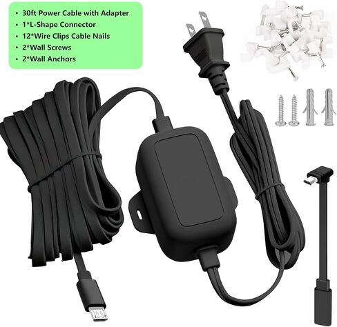 30FT Outdoor Power Adapter for WYZE Cam V4, WYZE Cam OG/V3/V3 Pro, L-Shape Micro USB Extension Cable for WYZE Cam Pan V3, Replace for WYZE Plug, IP67 Waterproof Flat Cable Charge Your WYZE Camera in Kuwait