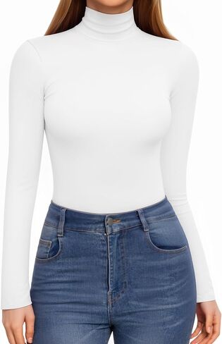 HERLOLLYCHIPS Long Sleeve Shirts for Women Mock Turtle Neck Tops Sexy Casual Fitted Tee T-Shirts Tshirt in Saudi Arabia