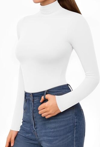 HERLOLLYCHIPS Long Sleeve Shirts for Women Mock Turtle Neck Tops Sexy Casual Fitted Tee T-Shirts Tshirt in Saudi Arabia