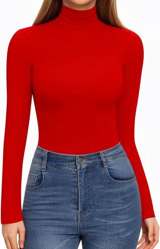 HERLOLLYCHIPS Long Sleeve Shirts for Women Mock Turtle Neck Tops Sexy Casual Fitted Tee T-Shirts Tshirt in Saudi Arabia