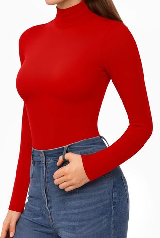 HERLOLLYCHIPS Long Sleeve Shirts for Women Mock Turtle Neck Tops Sexy Casual Fitted Tee T-Shirts Tshirt in Saudi Arabia