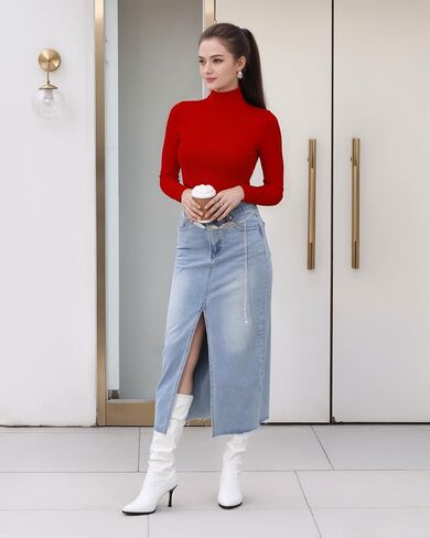 HERLOLLYCHIPS Long Sleeve Shirts for Women Mock Turtle Neck Tops Sexy Casual Fitted Tee T-Shirts Tshirt in Saudi Arabia