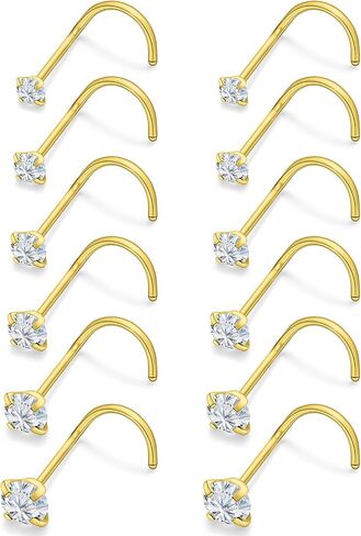 Cisyozi 22G 20G 18G Corkscrew Nose Ring Stud Surgical Steel Nose Studs Hypoallergenic Nostril Ring Stud Piercing Jewerly for Women Men in Kuwait