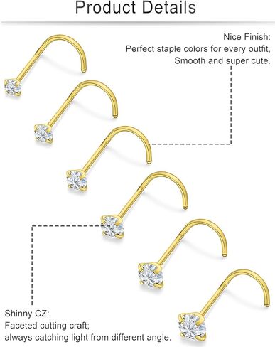 Cisyozi 22G 20G 18G Corkscrew Nose Ring Stud Surgical Steel Nose Studs Hypoallergenic Nostril Ring Stud Piercing Jewerly for Women Men in Kuwait