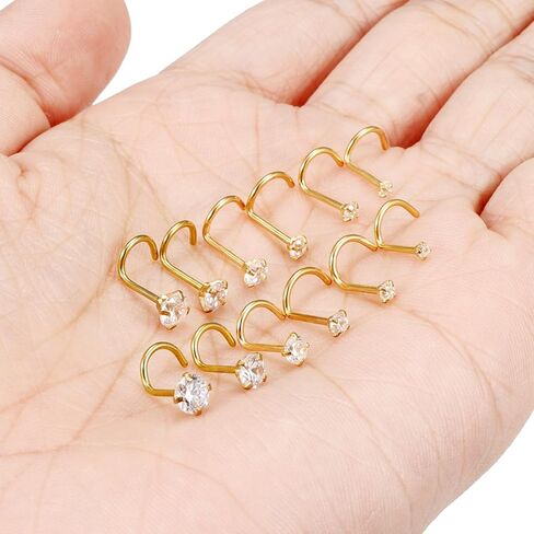 Cisyozi 22G 20G 18G Corkscrew Nose Ring Stud Surgical Steel Nose Studs Hypoallergenic Nostril Ring Stud Piercing Jewerly for Women Men in Kuwait