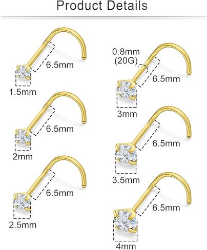 Cisyozi 22G 20G 18G Corkscrew Nose Ring Stud Surgical Steel Nose Studs Hypoallergenic Nostril Ring Stud Piercing Jewerly for Women Men in Kuwait