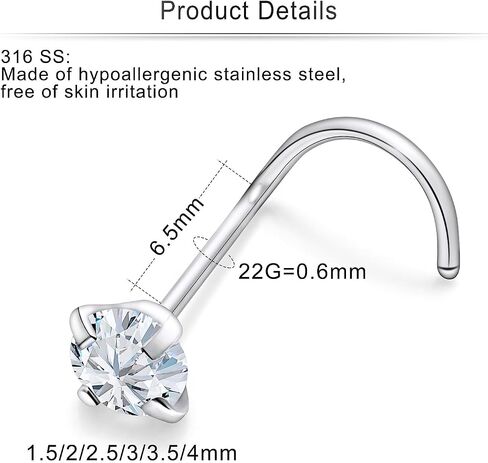 Cisyozi 22G 20G 18G المفتاح حلقة الأنف مسمار الجراحية الصلب الأنف ترصيع الأنف هيبوالرجينيك حلقة مسمار ثقب المجوهرات للنساء الرجال in Kuwait